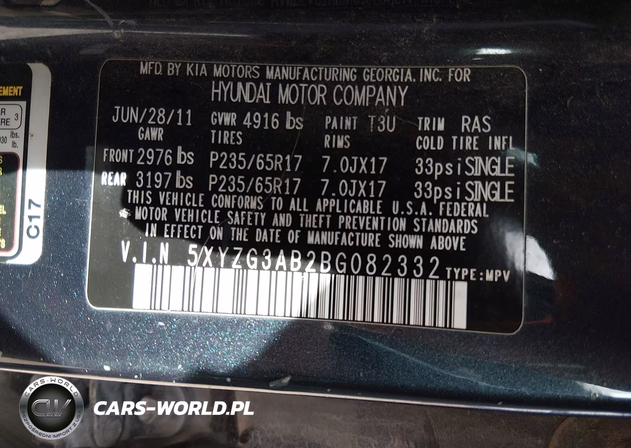 2011 Hyundai Santa Fe Gls VIN:5XYZG3AB2BG082332 - 9
