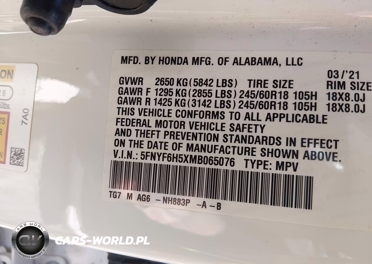 2021 Honda Pilot Awd Ex-L VIN:5FNYF6H5XMB065076 - 9