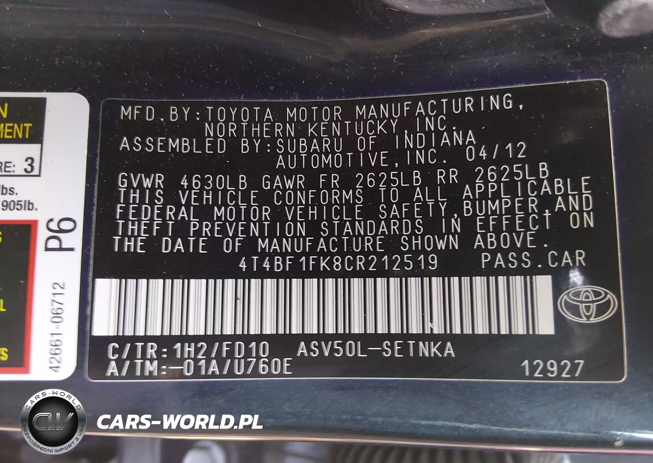 2012 Toyota Camry Le VIN:4T4BF1FK8CR212519 - 9