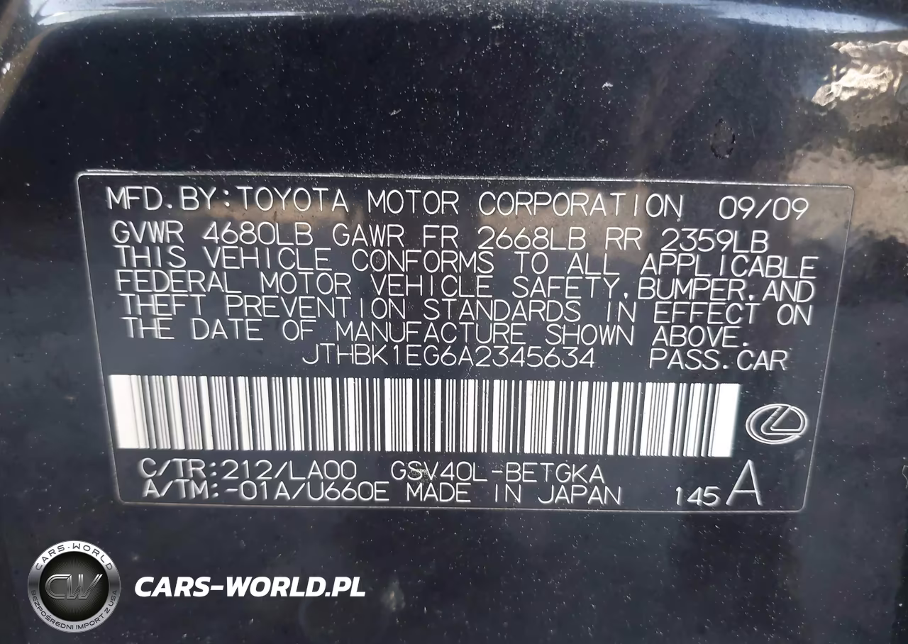 2010 Lexus Es 350 VIN:JTHBK1EG6A2345634 - 9