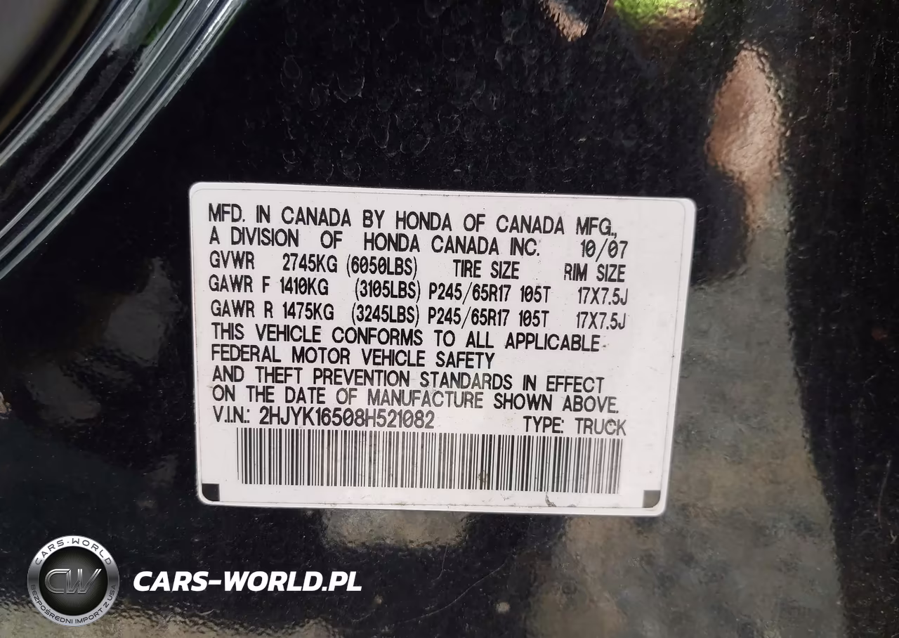 2008 Honda Ridgeline Rtl VIN:2HJYK16508H521082 - 9