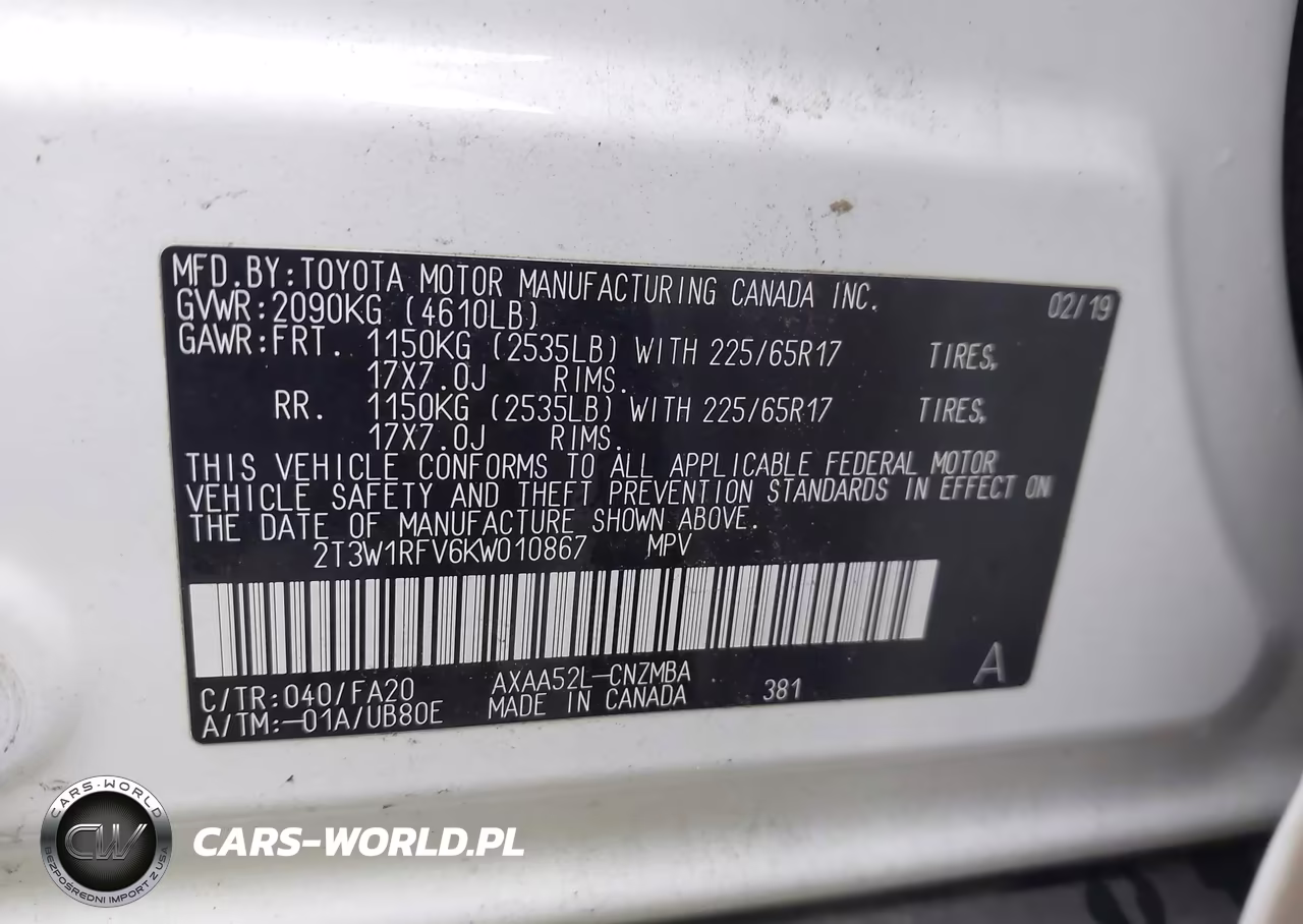 2019 Toyota Rav4 Xle VIN:2T3W1RFV6KW010867 - 9