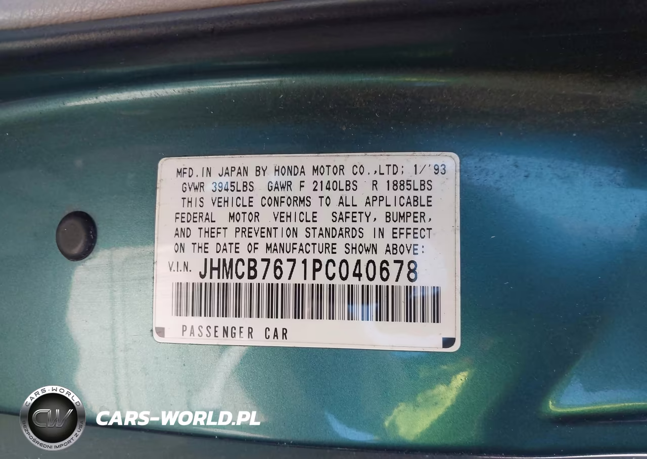 1993 Honda Accord Ex VIN:JHMCB7671PC040678 - 9