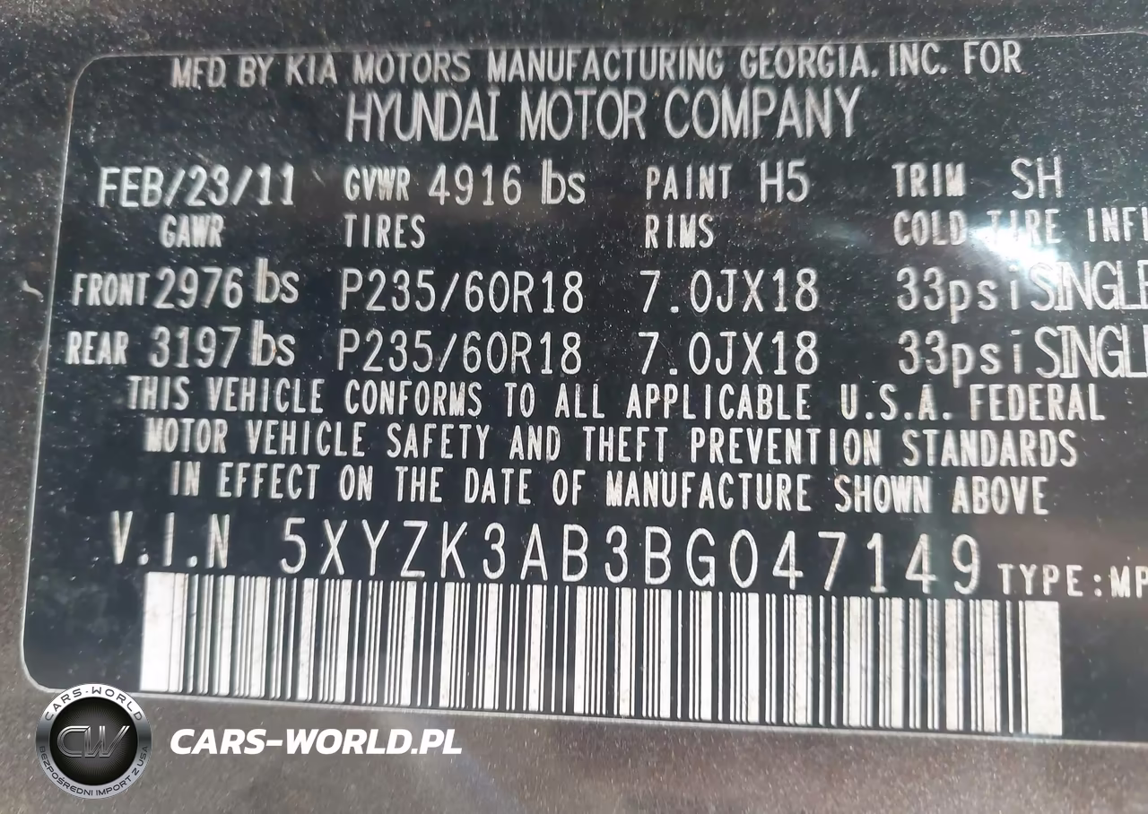 2011 Hyundai Santa Fe Limited VIN:5XYZK3AB3BG047149 - 9