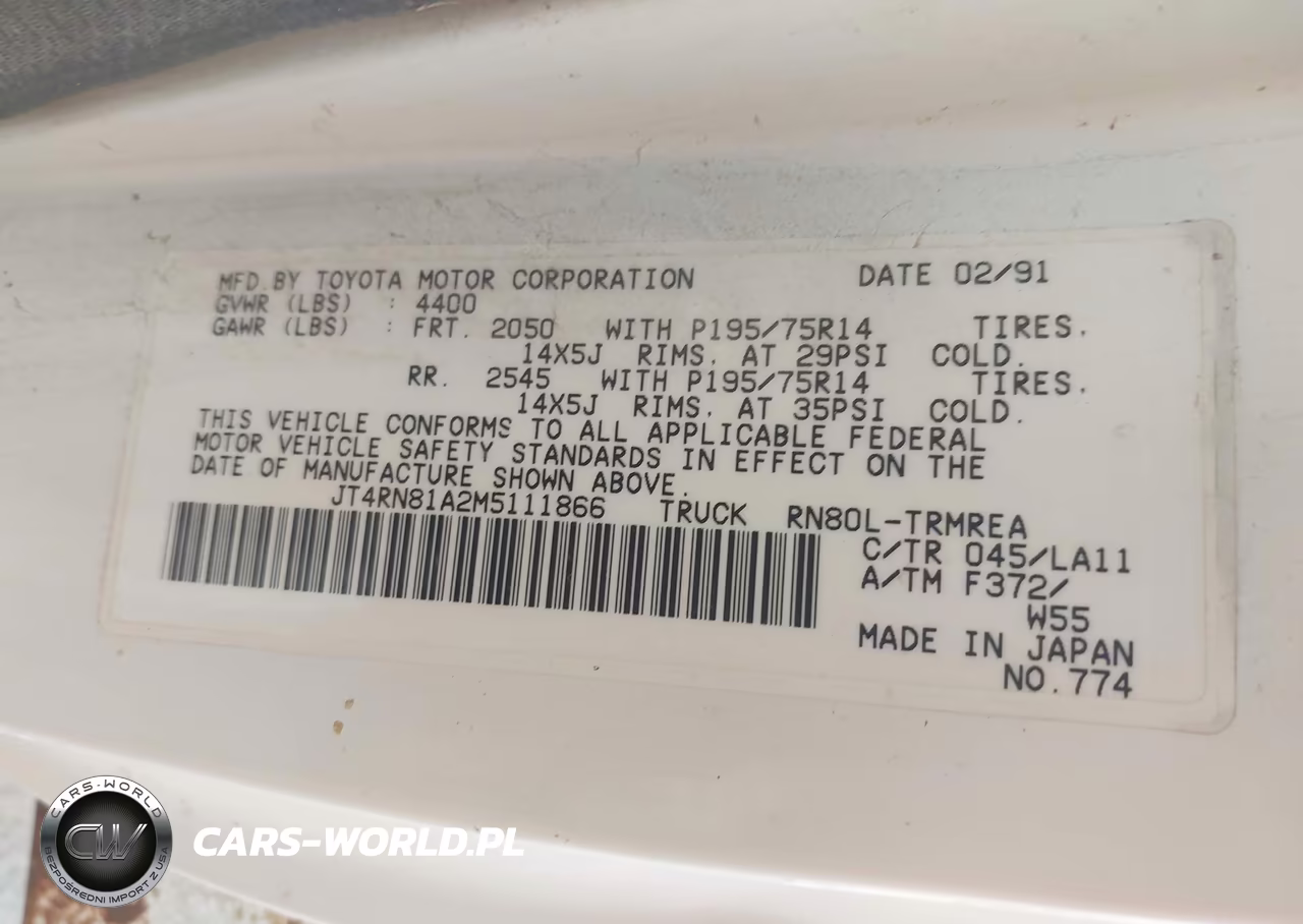 1991 Toyota Pickup 1-2 Ton Short Wheelbase VIN:JT4RN81A2M5111866 - 9
