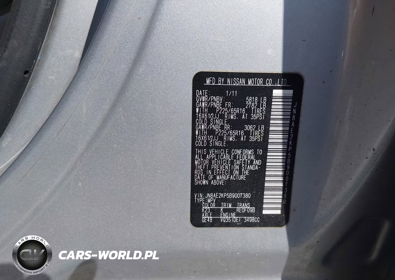 2011 Nissan Quest S VIN:JN8AE2KP5B9007380 - 9