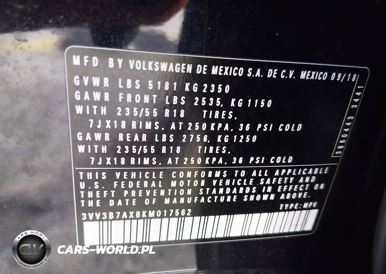 2019 Volkswagen Tiguan 2.0T Se-2.0T Sel-2.0T Sel R-Line-2.0T Sel R-Line Black VIN:3VV3B7AX8KM017562 - 9