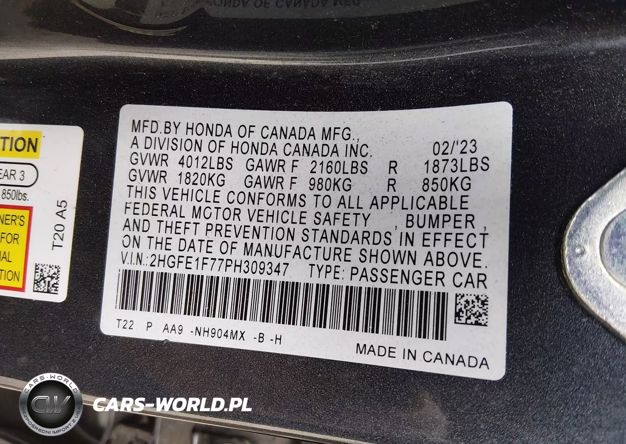 2023 Honda Civic Ex-Ex W-O Bsi VIN:2HGFE1F77PH309347 - 9