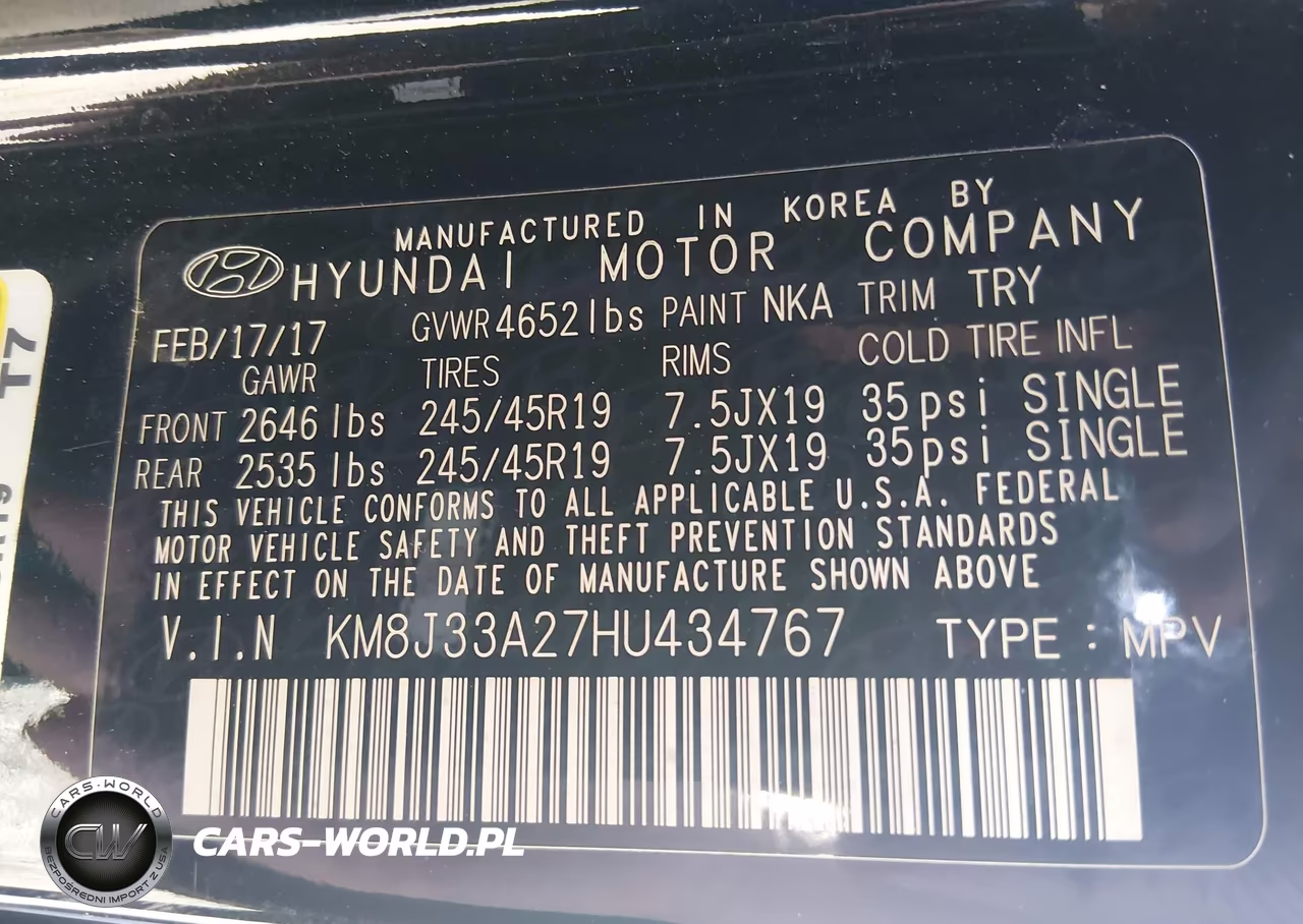 2017 Hyundai Tucson Night VIN:KM8J33A27HU434767 - 9