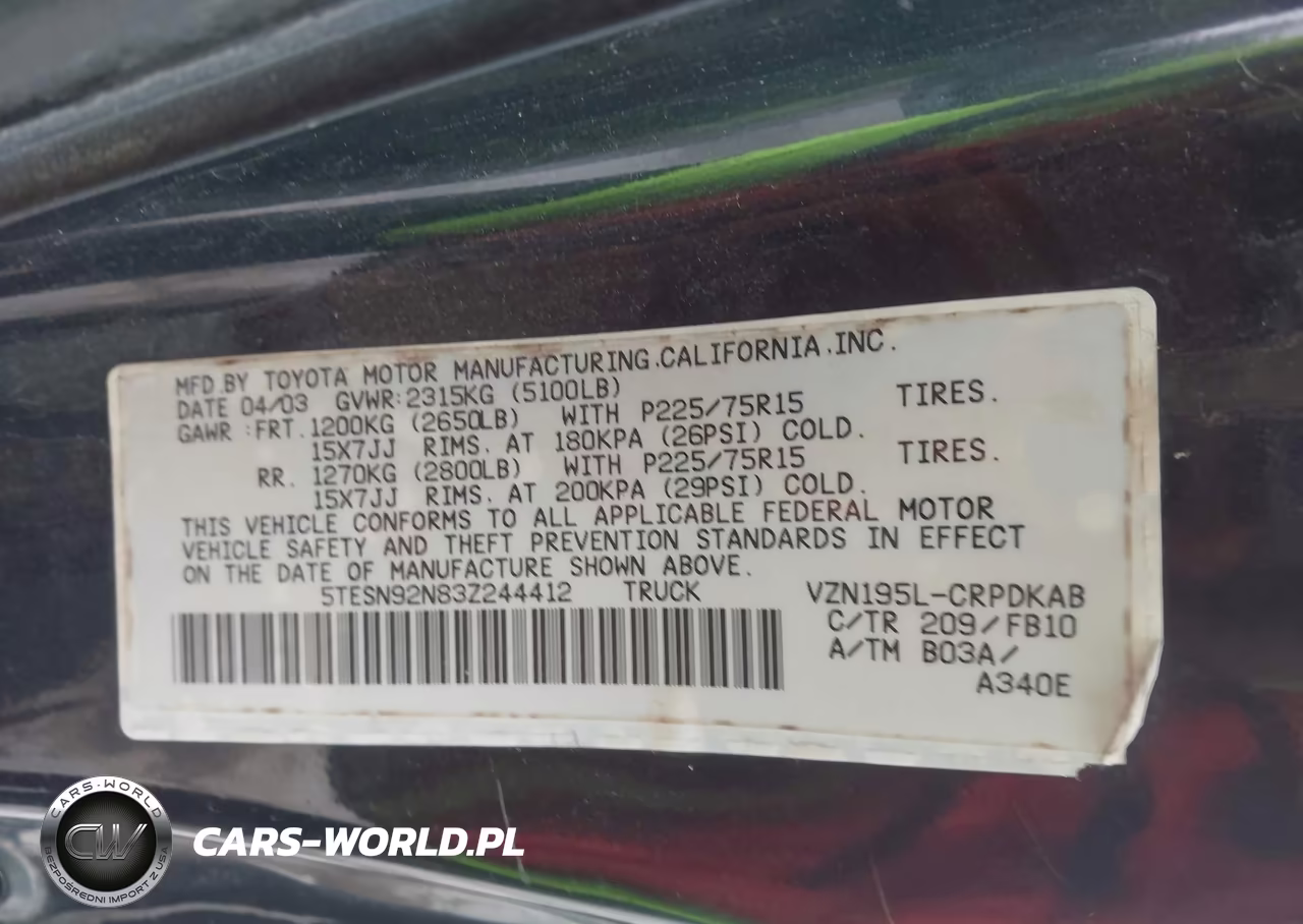 2003 Toyota Tacoma Prerunner V6 VIN:5TESN92N83Z244412 - 9