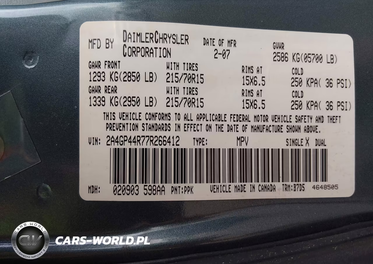2007 Chrysler Town & Country Lx VIN:2A4GP44R77R266412 - 9