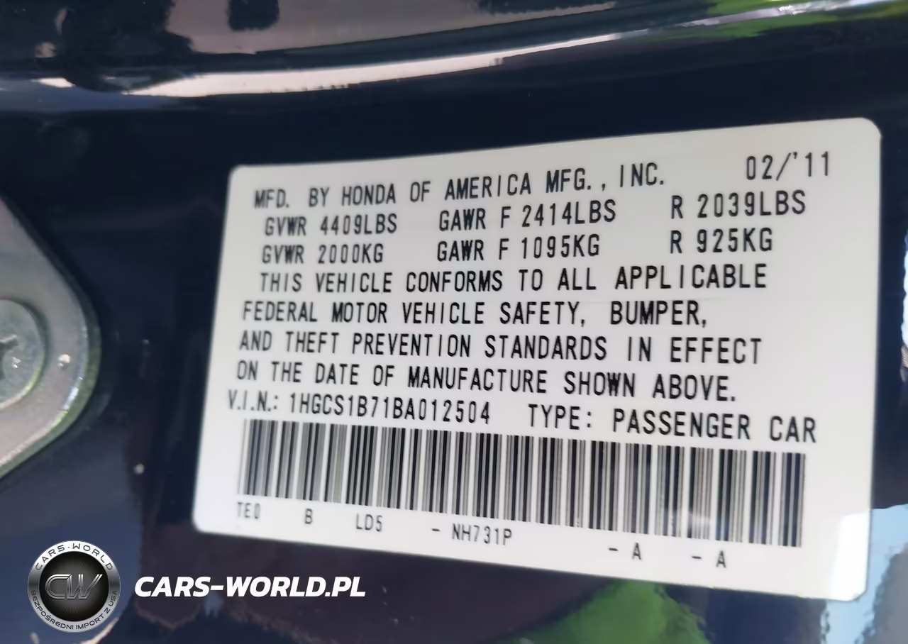 2011 Honda Accord 2.4 Ex VIN:1HGCS1B71BA012504 - 9