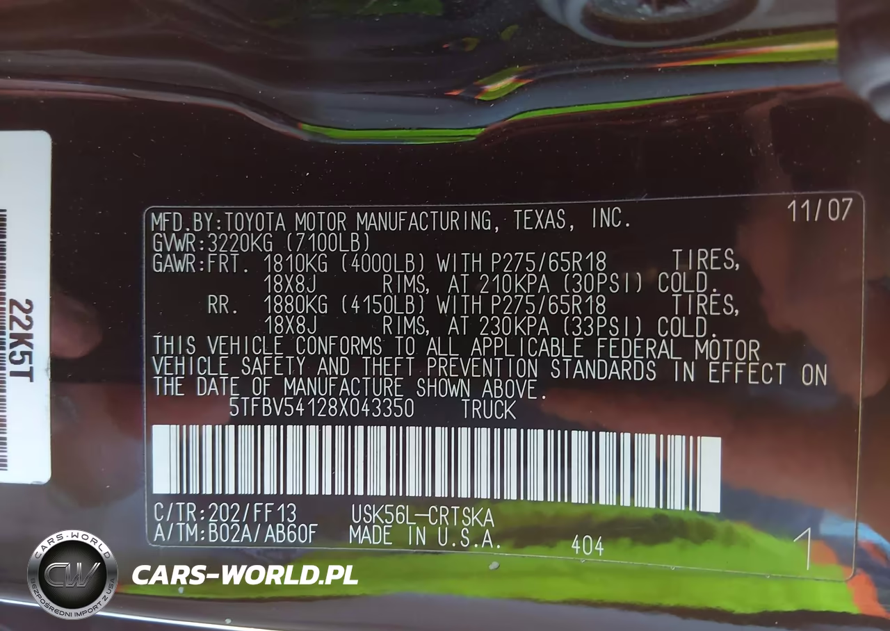 2008 Toyota Tundra Sr5 5.7L V8 VIN:5TFBV54128X043350 - 9
