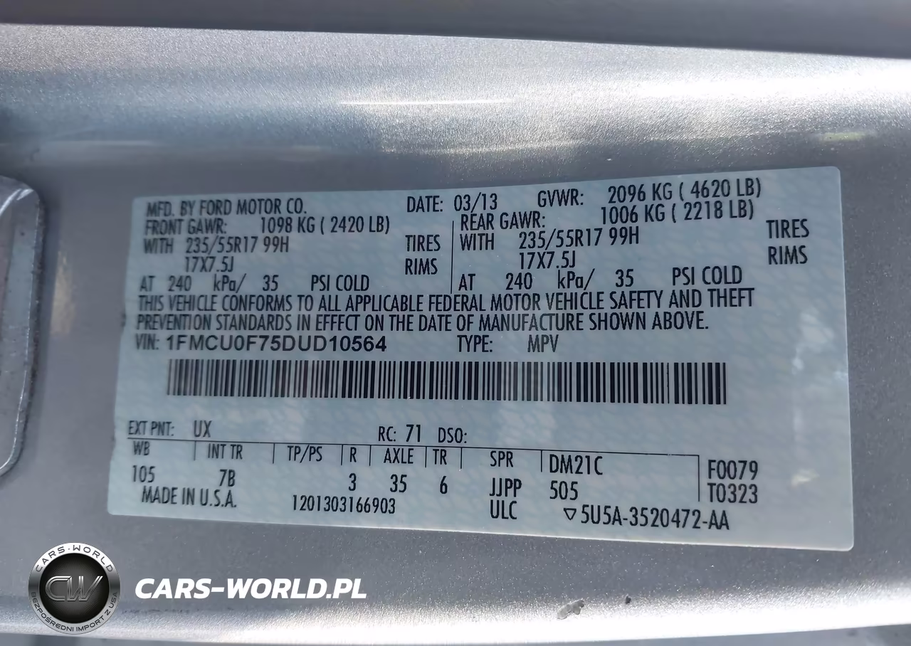2013 Ford Escape S VIN:1FMCU0F75DUD10564 - 9