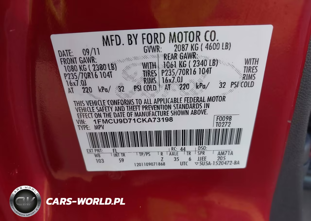 2012 Ford Escape Xlt VIN:1FMCU9D71CKA73198 - 9
