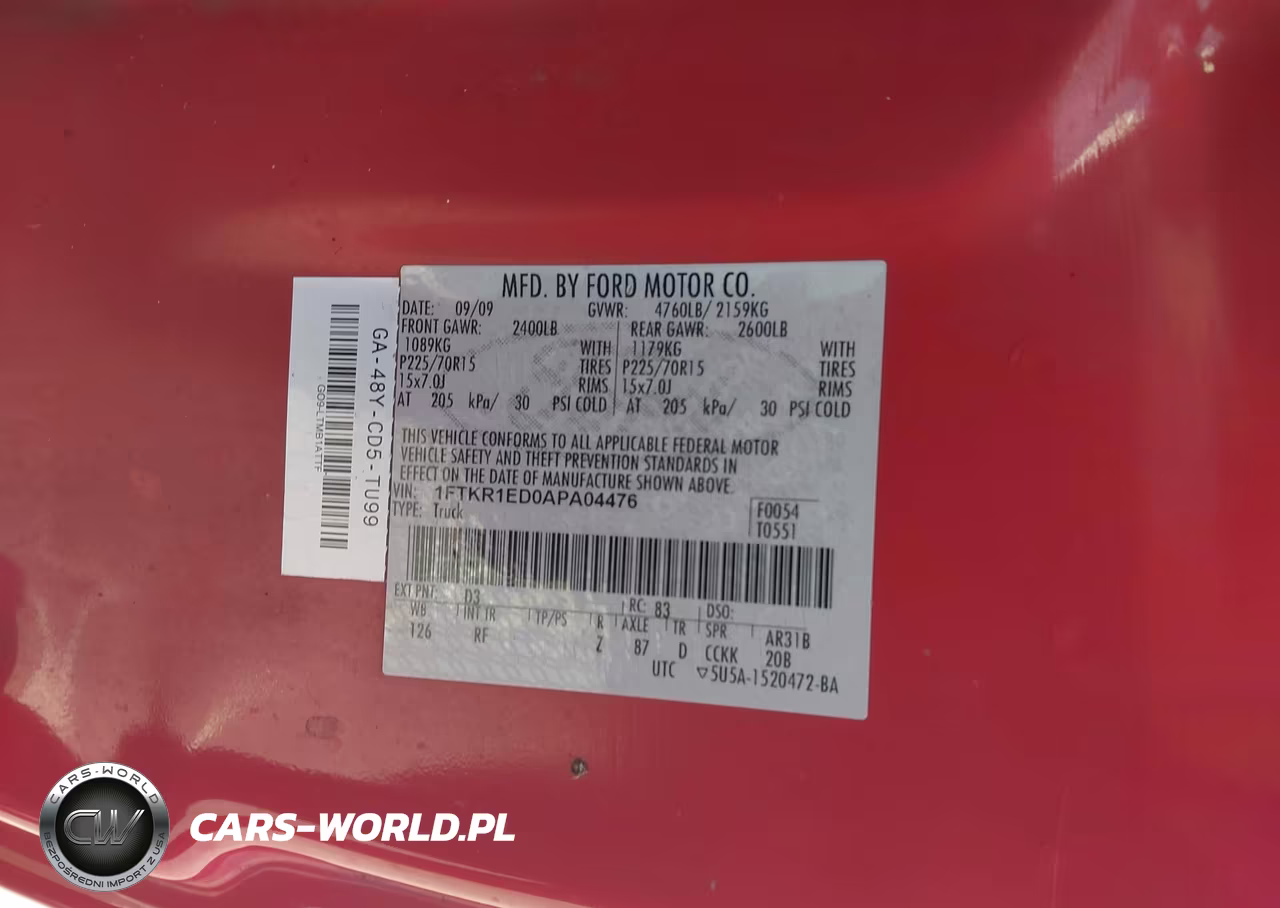2010 Ford Ranger Xl-Xlt VIN:1FTKR1ED0APA04476 - 9