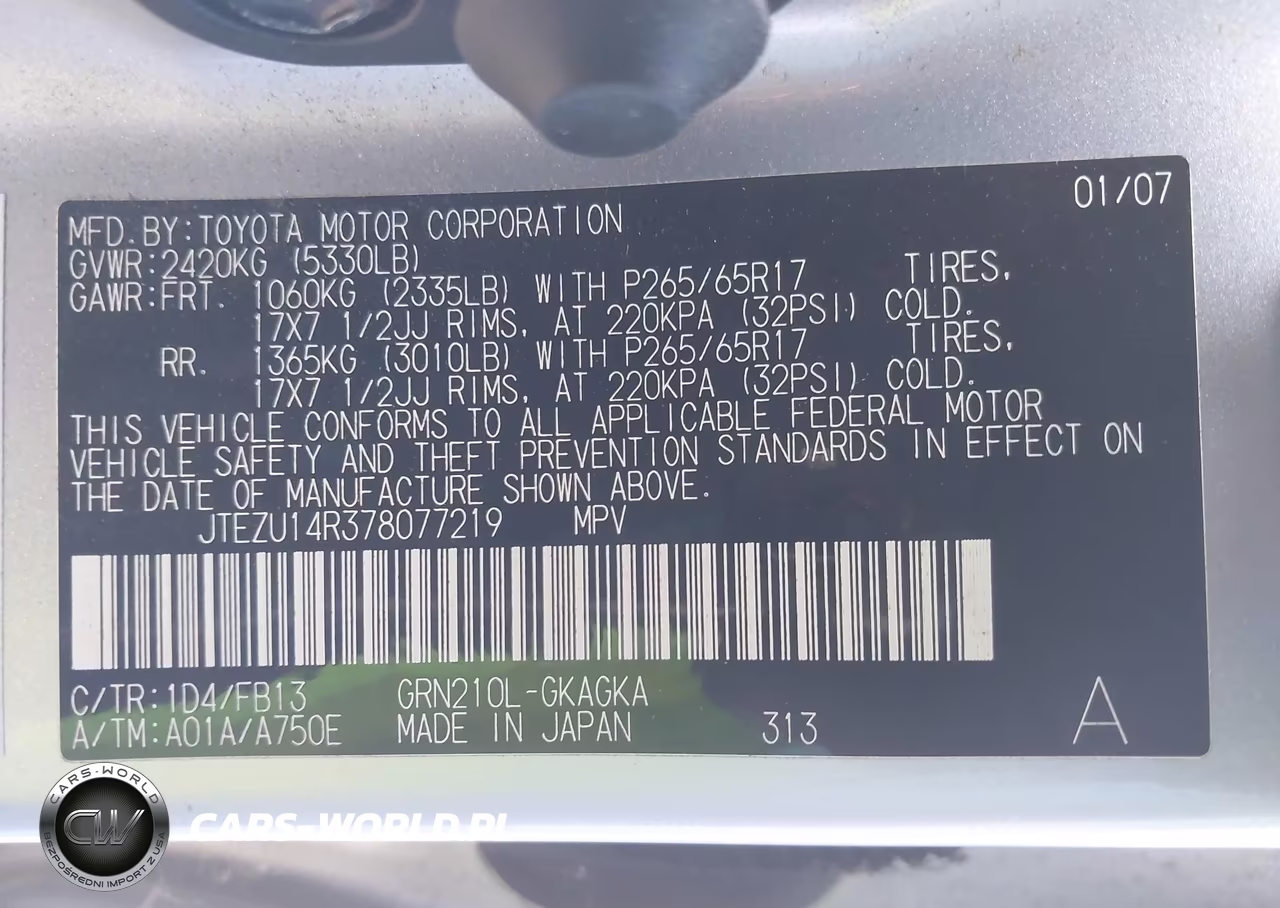 2007 Toyota 4Runner Sport V6 VIN:JTEZU14R378077219 - 9