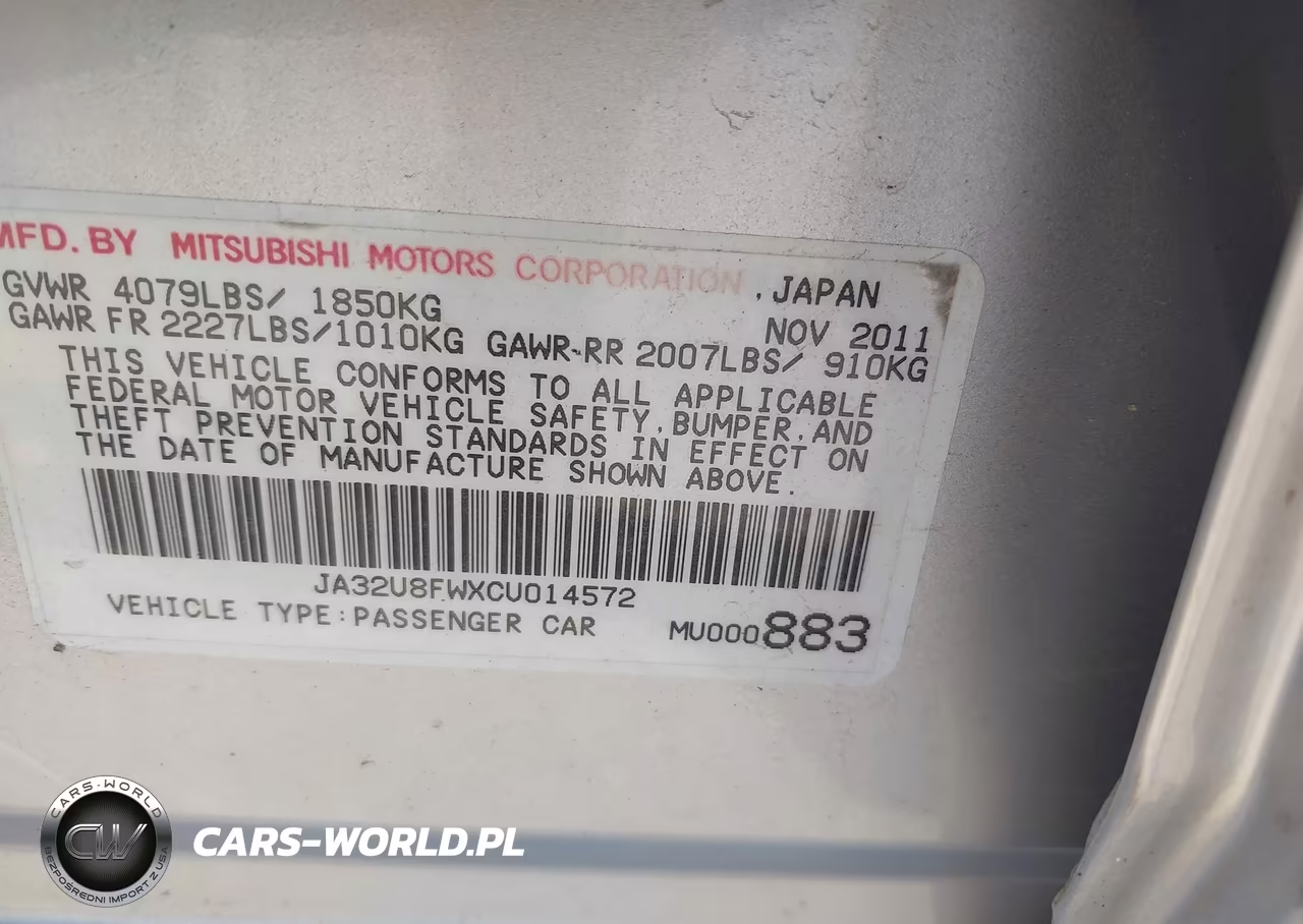 2012 Mitsubishi Lancer Gt VIN:JA32U8FWXCU014572 - 9