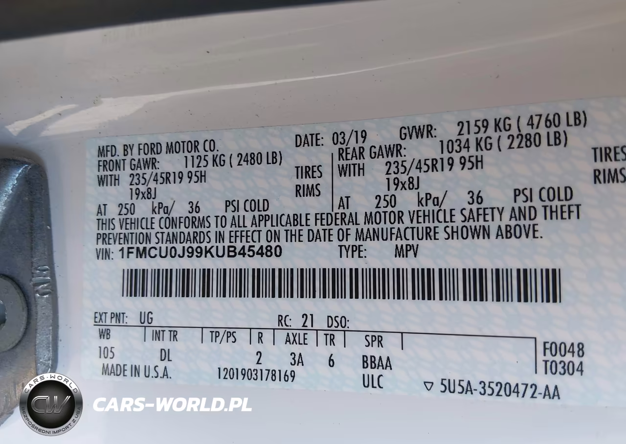 2019 Ford Escape Titanium VIN:1FMCU0J99KUB45480 - 9