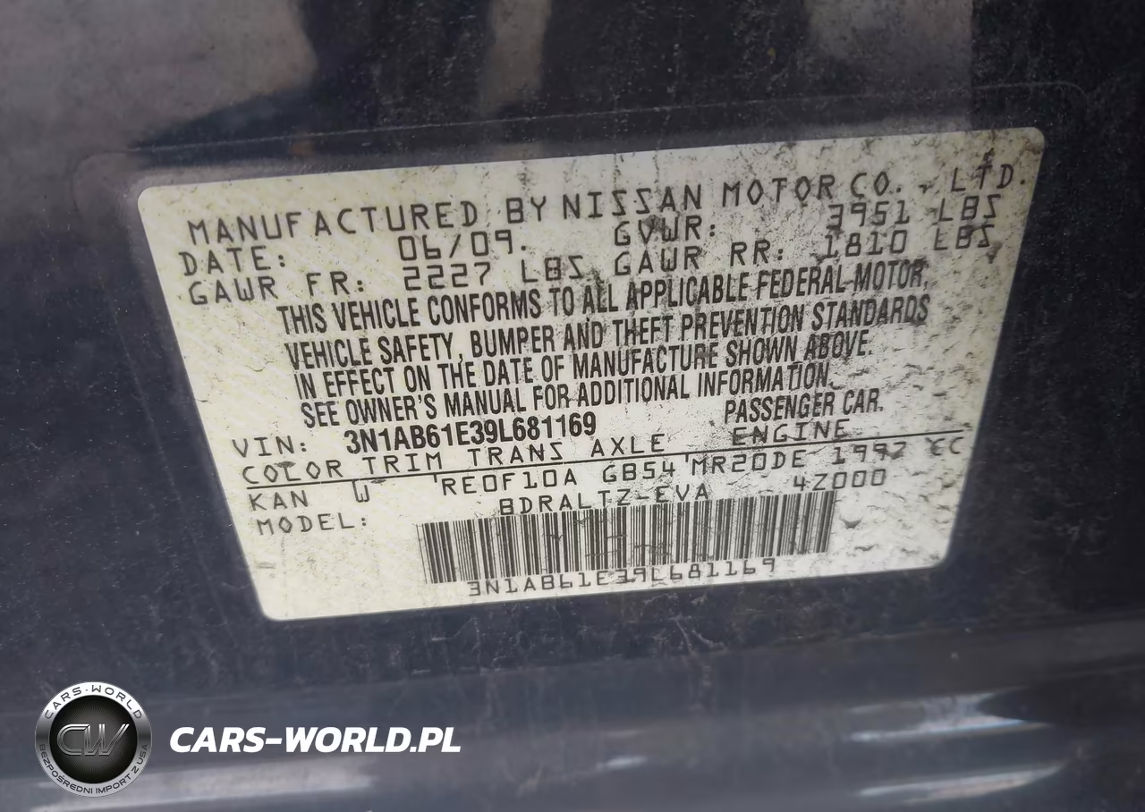 2009 Nissan Sentra 2.0Sr VIN:3N1AB61E39L681169 - 9