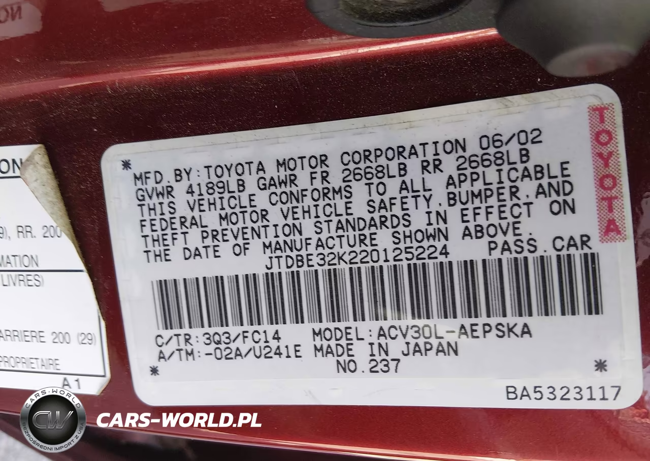2002 Toyota Camry Se VIN:JTDBE32K220125224 - 9