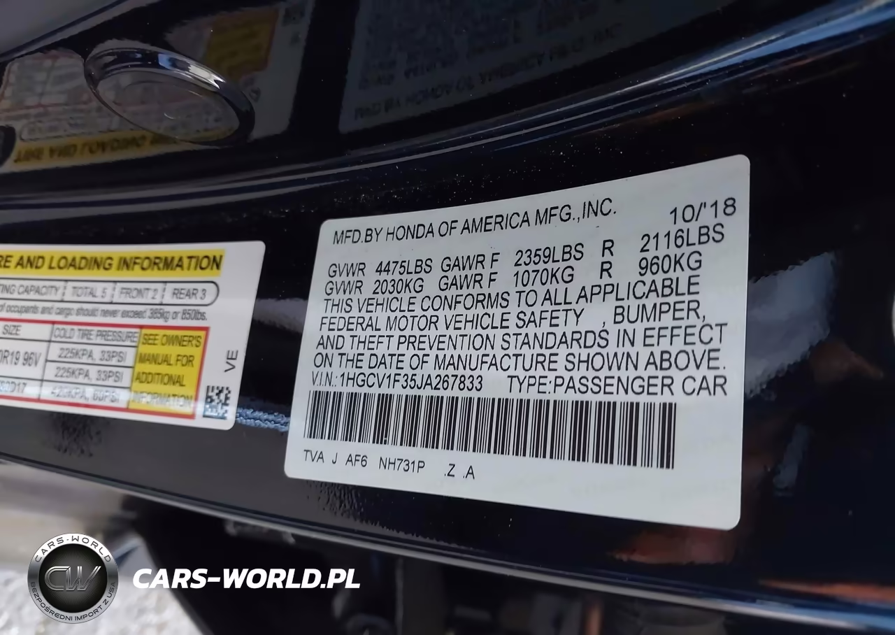 2018 Honda Accord Sport VIN:1HGCV1F35JA267833 - 9