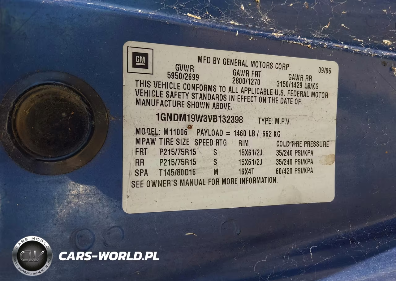 1997 Chevrolet Astro Van VIN:1GNDM19W3VB132398 - 9