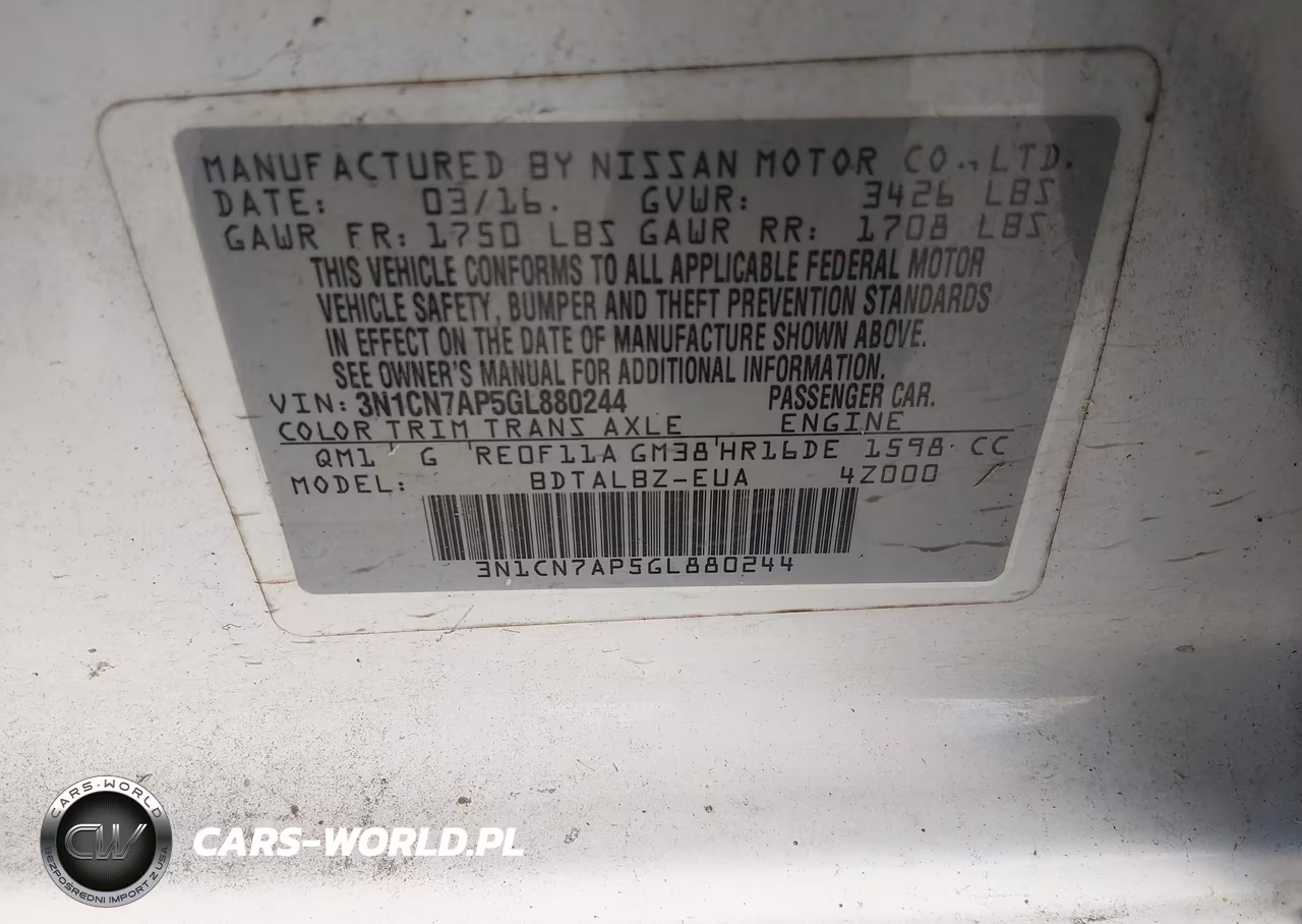 2016 Nissan Versa 1.6 S-1.6 S+-1.6 Sl-1.6 Sv VIN:3N1CN7AP5GL880244 - 9