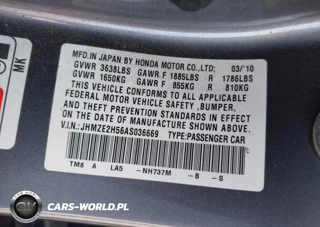 2010 Honda Insight Lx VIN:JHMZE2H56AS036669 - 9