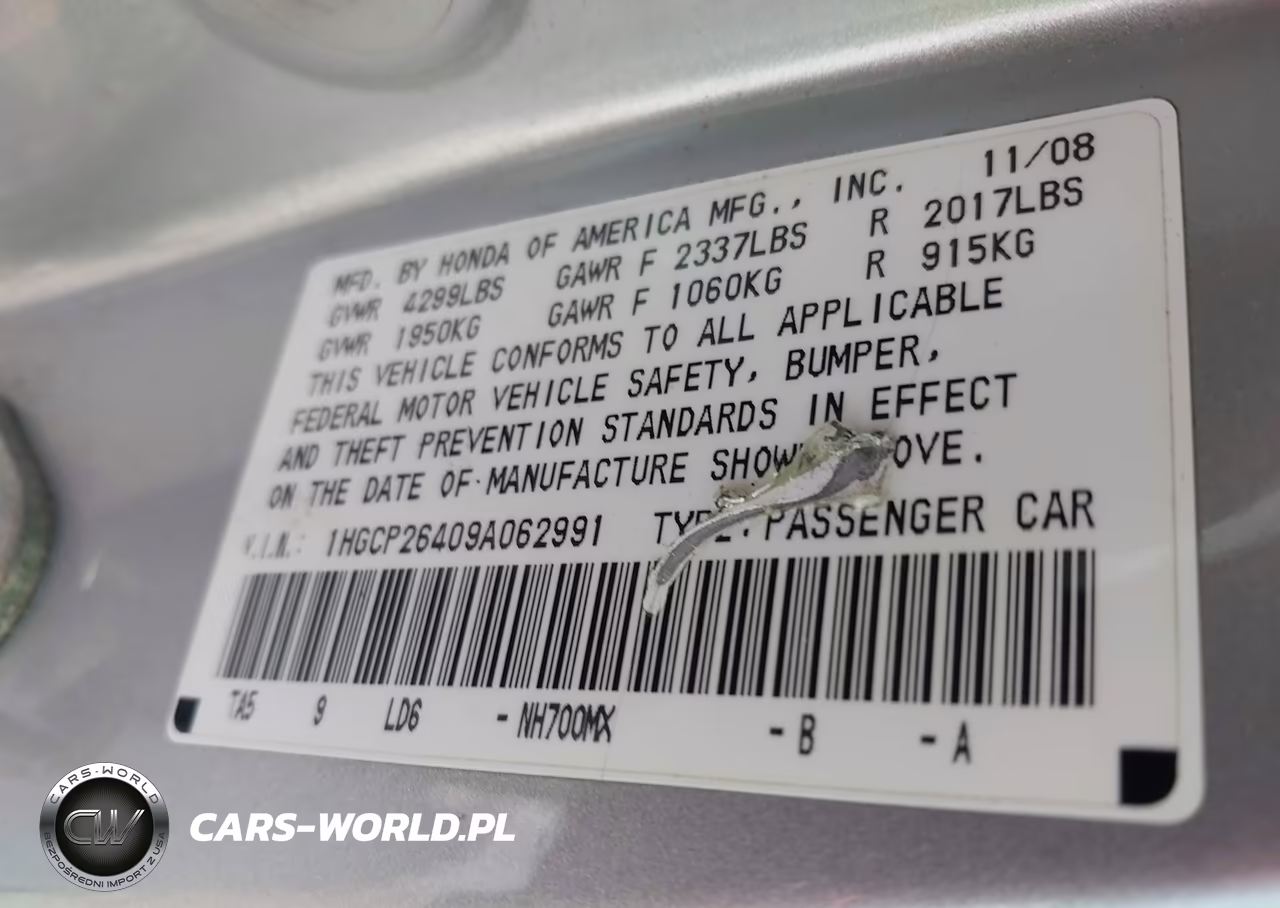 2009 Honda Accord 2.4 Lx-P VIN:1HGCP26409A062991 - 9