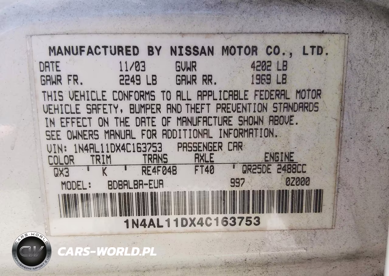 2004 Nissan Altima 2.5 S VIN:1N4AL11DX4C163753 - 9