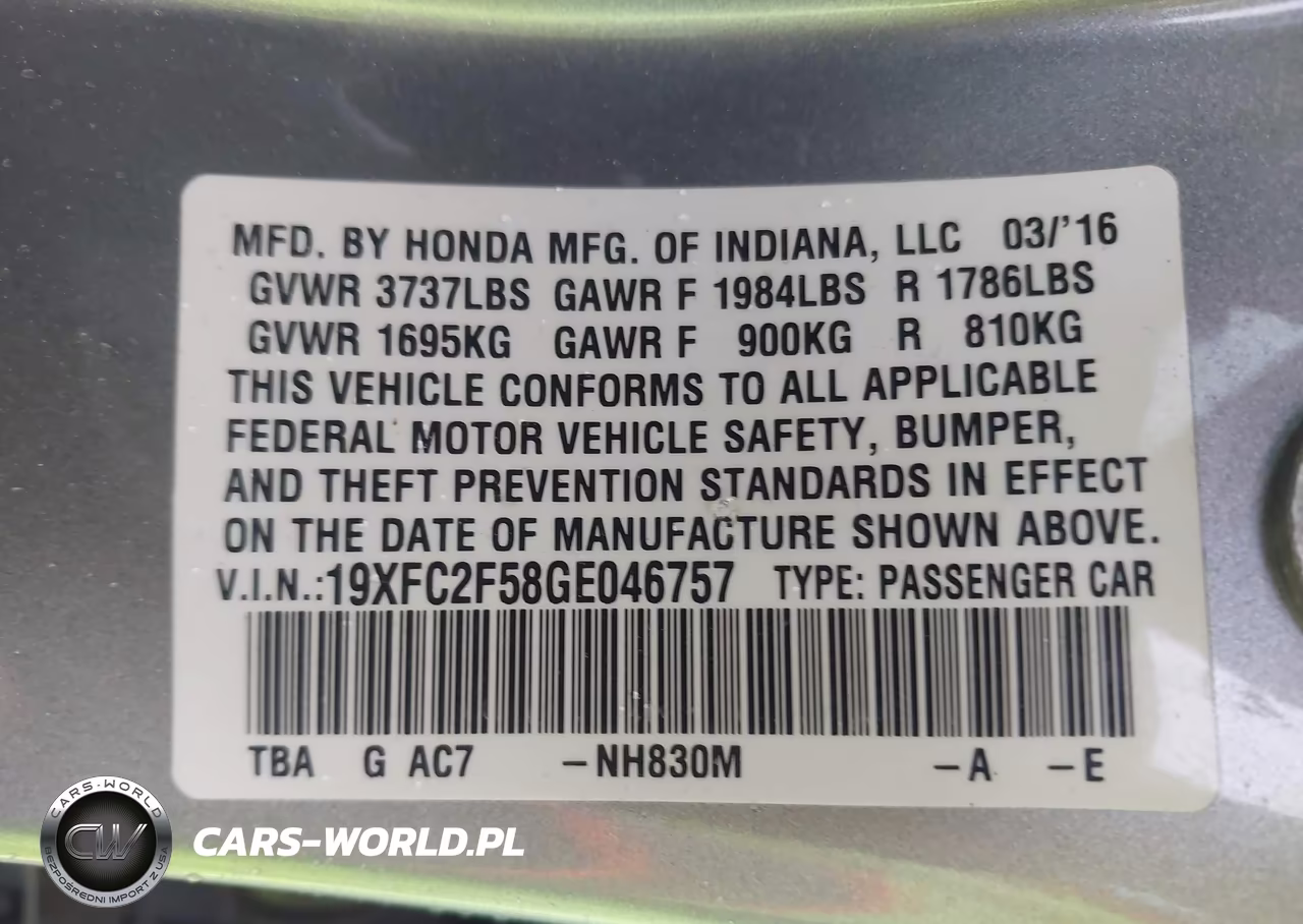 2016 Honda Civic Lx VIN:19XFC2F58GE046757 - 9