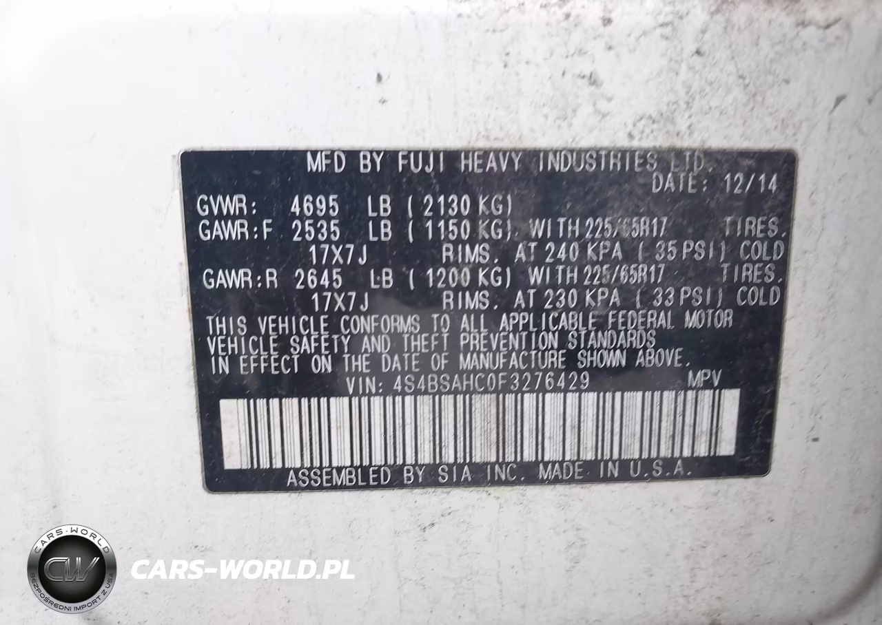 2015 Subaru Outback 2.5I Premium VIN:4S4BSAHC0F3276429 - 9