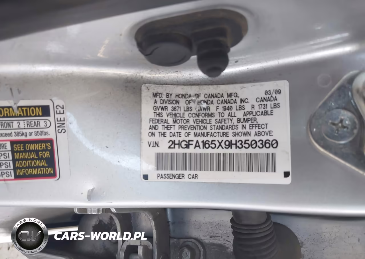 2009 Honda Civic Lx VIN:2HGFA165X9H350360 - 9
