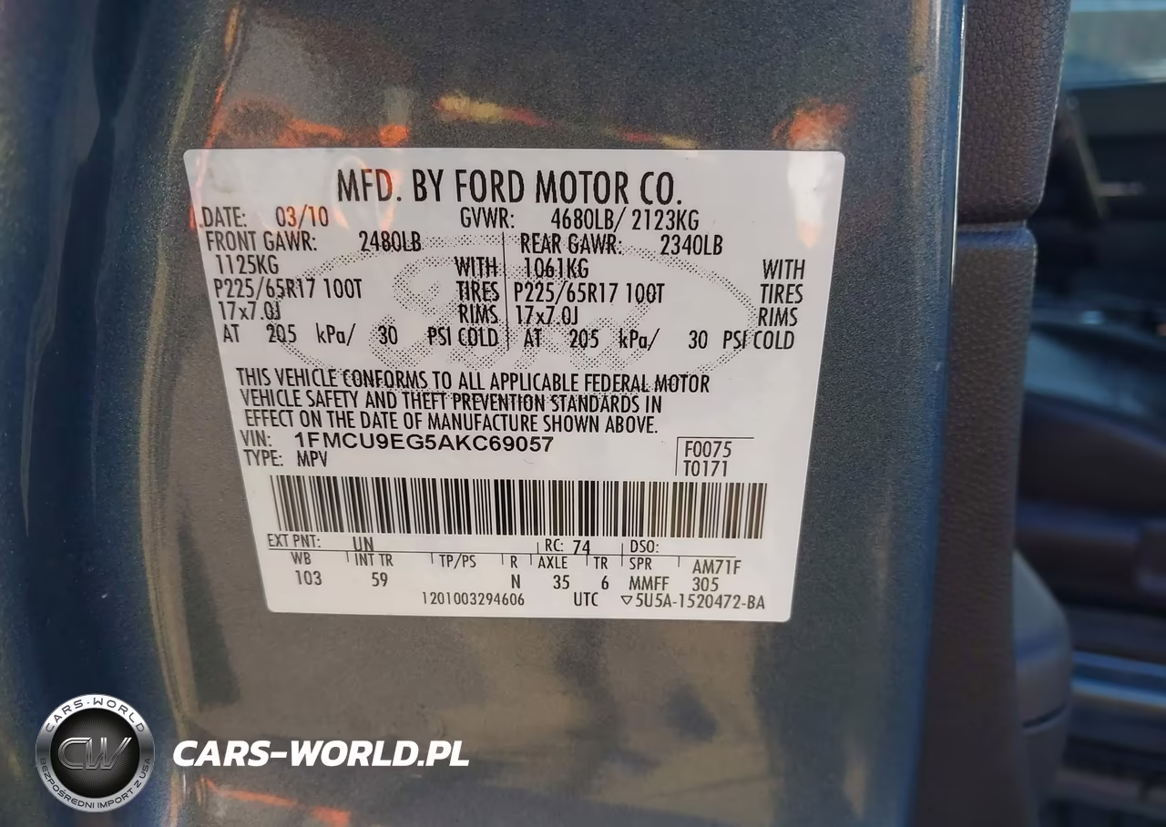 2010 Ford Escape Limited VIN:1FMCU9EG5AKC69057 - 9