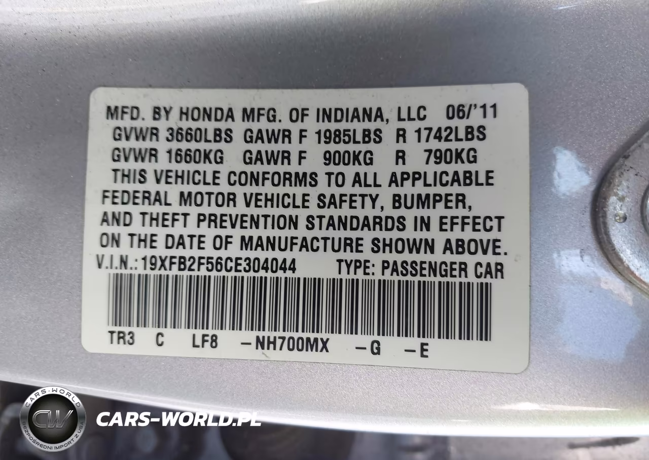 2012 Honda Civic Lx VIN:19XFB2F56CE304044 - 9