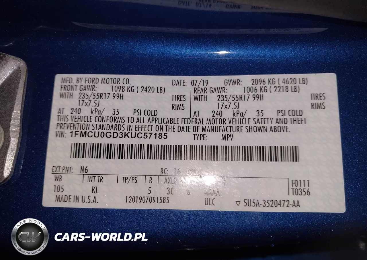 2019 Ford Escape Se VIN:1FMCU0GD3KUC57185 - 9
