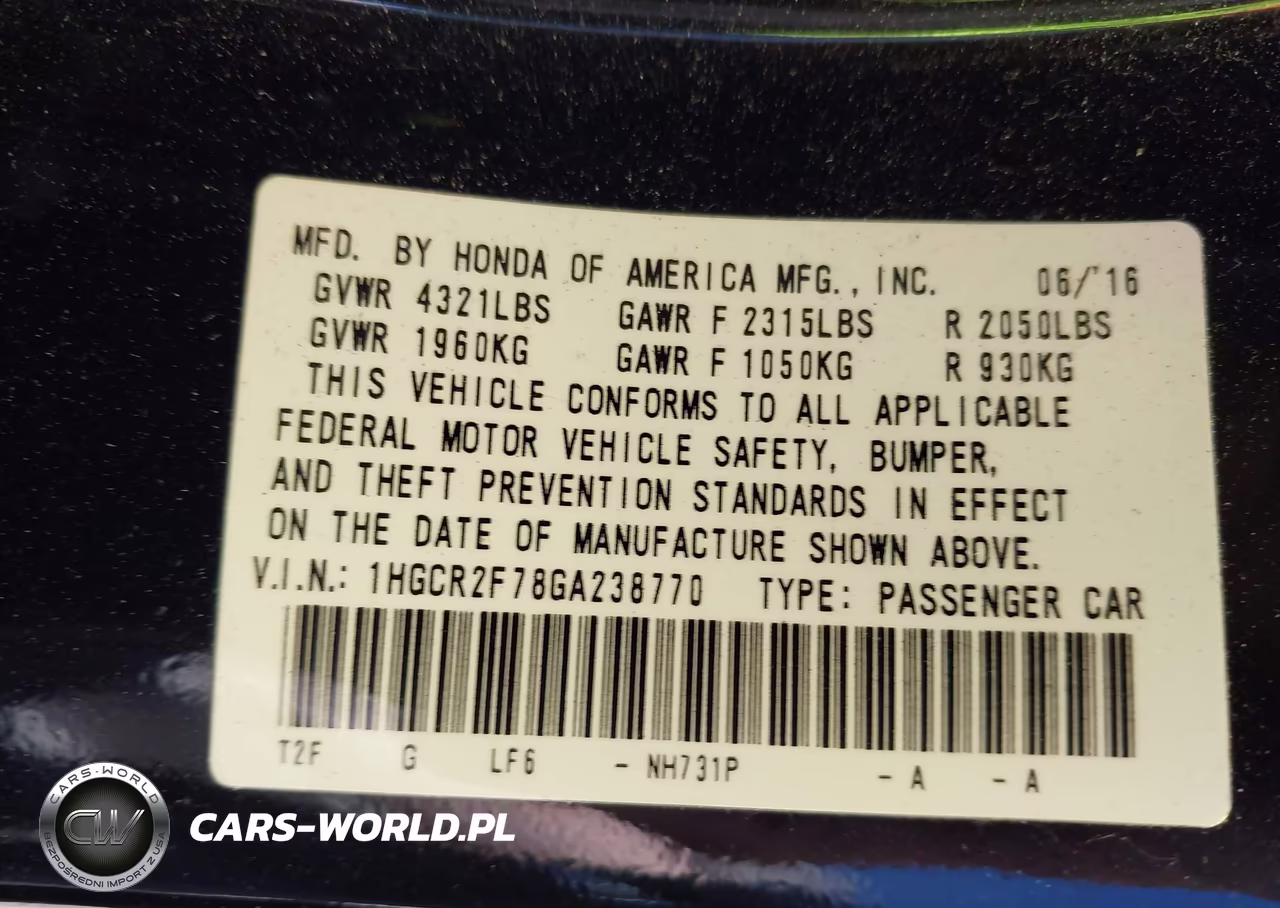 2016 Honda Accord Ex VIN:1HGCR2F78GA238770 - 9