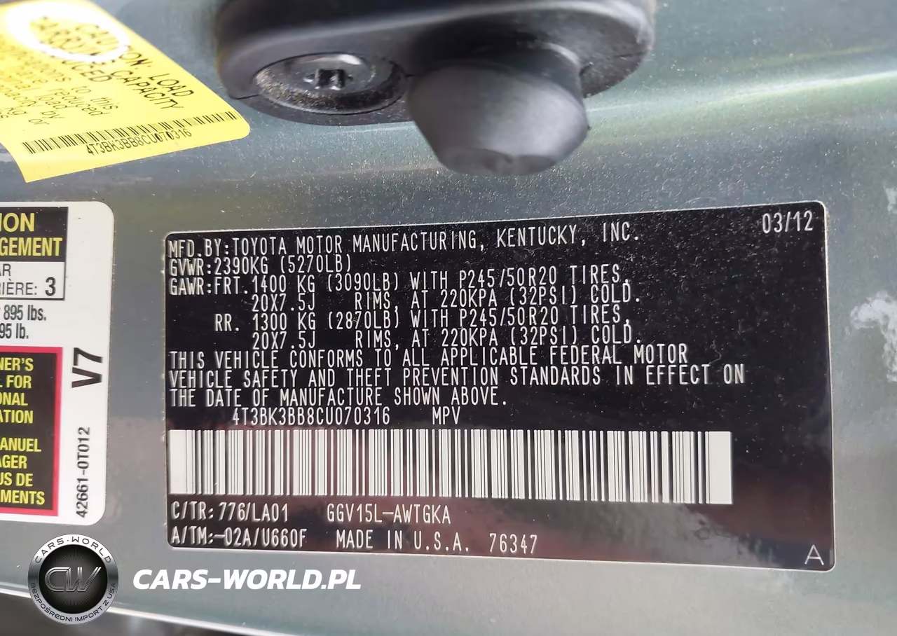 2012 Toyota Venza Limited V6 VIN:4T3BK3BB8CU070316 - 9