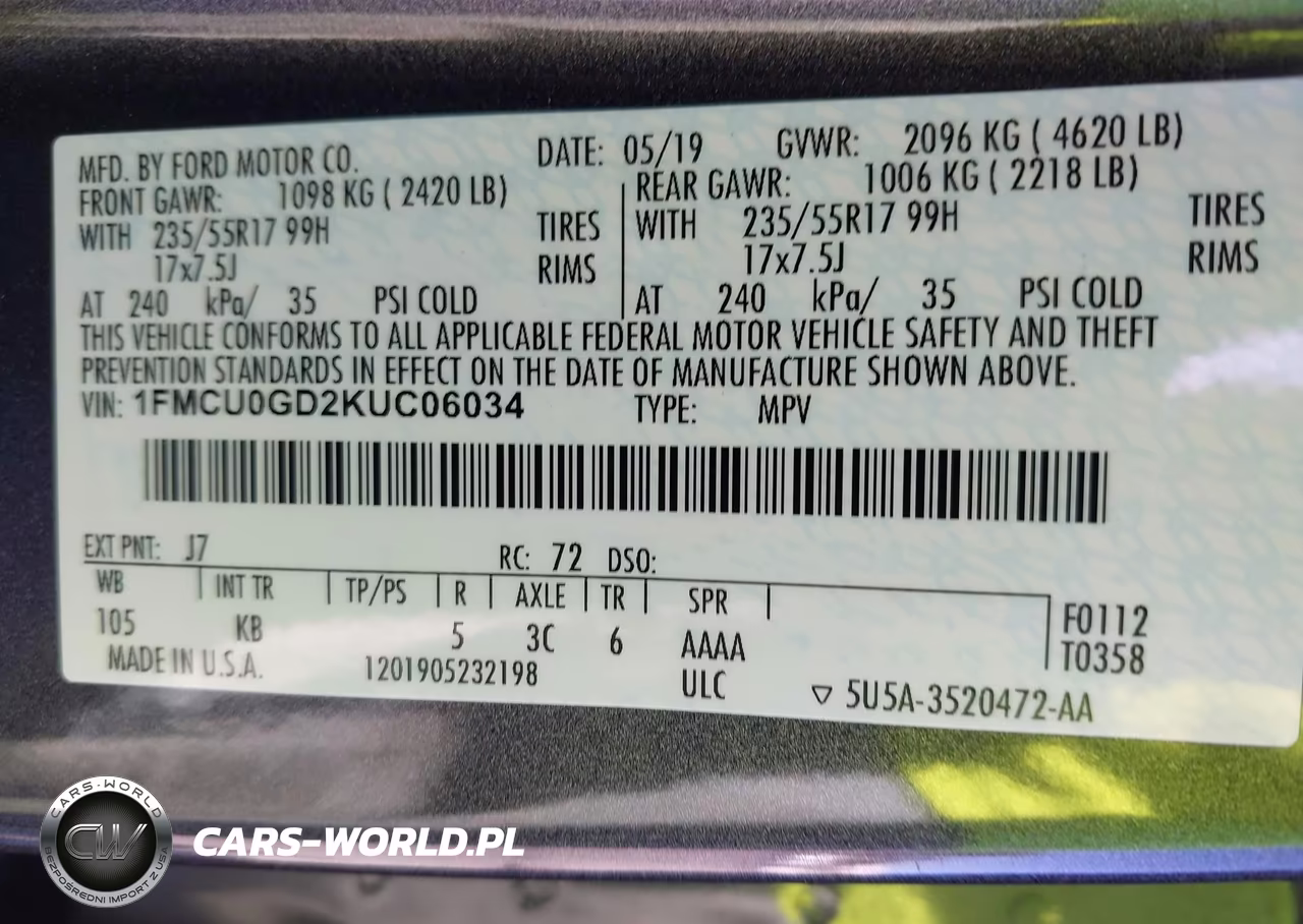 2019 Ford Escape Se VIN:1FMCU0GD2KUC06034 - 9