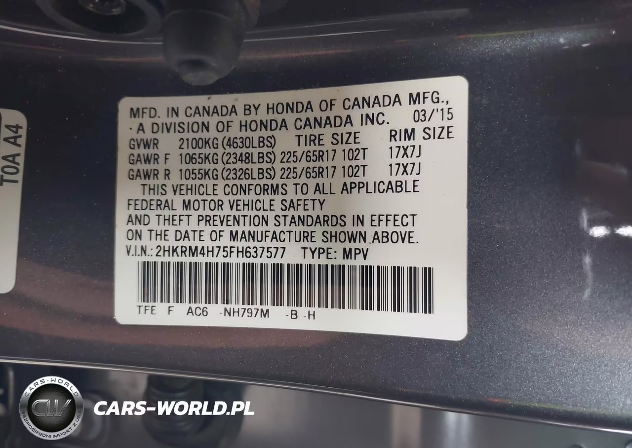 2015 Honda Cr-V Ex-L VIN:2HKRM4H75FH637577 - 9