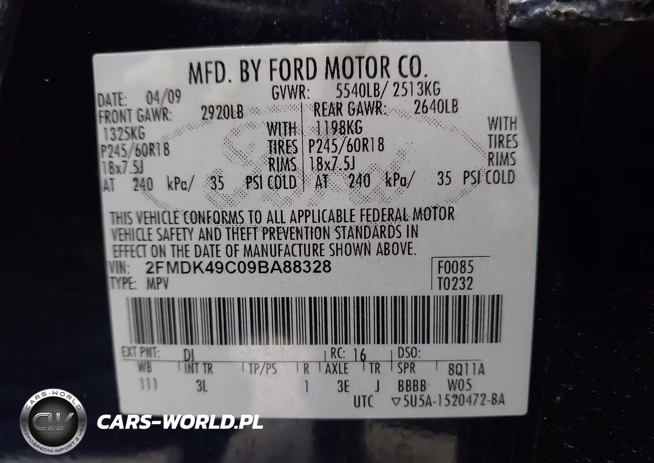 2009 Ford Edge Limited VIN:2FMDK49C09BA88328 - 9