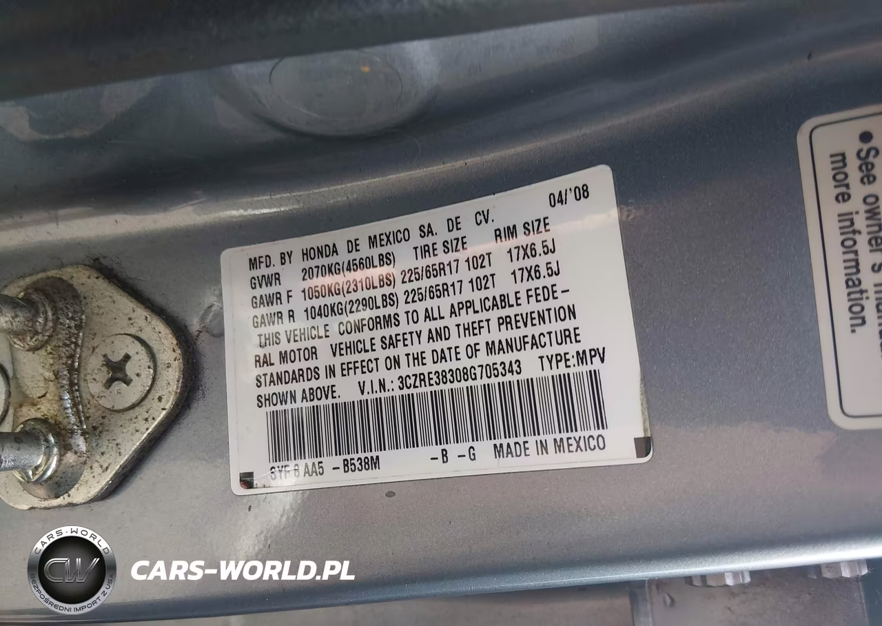 2008 Honda Cr-V Lx VIN:3CZRE38308G705343 - 9