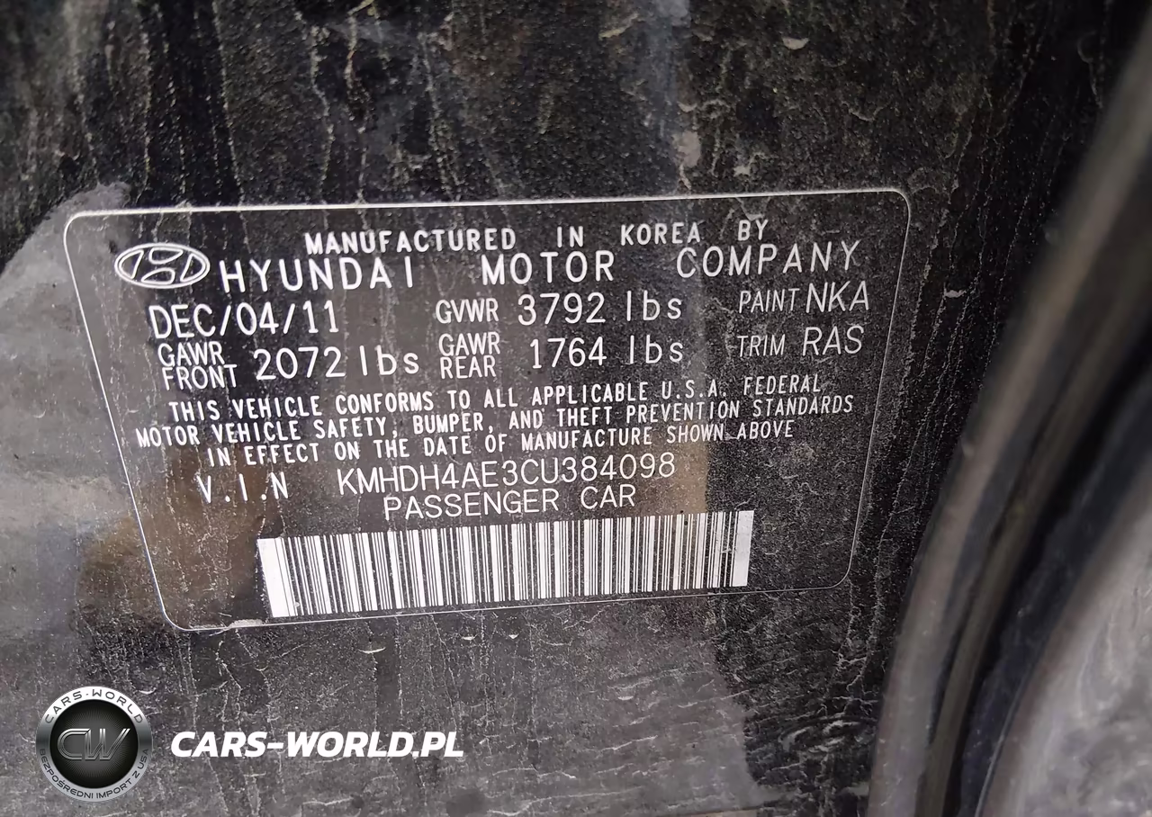 2012 Hyundai Elantra Gls (Ulsan Plant) VIN:KMHDH4AE3CU384098 - 9