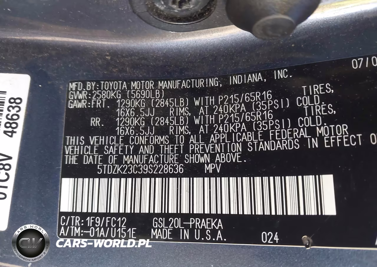 2009 Toyota Sienna Le VIN:5TDZK23C39S228636 - 9
