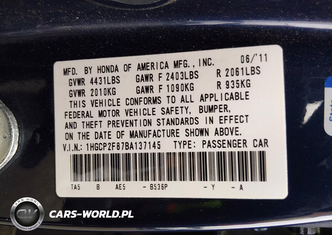 2011 Honda Accord 2.4 Ex-L VIN:1HGCP2F87BA137145 - 9