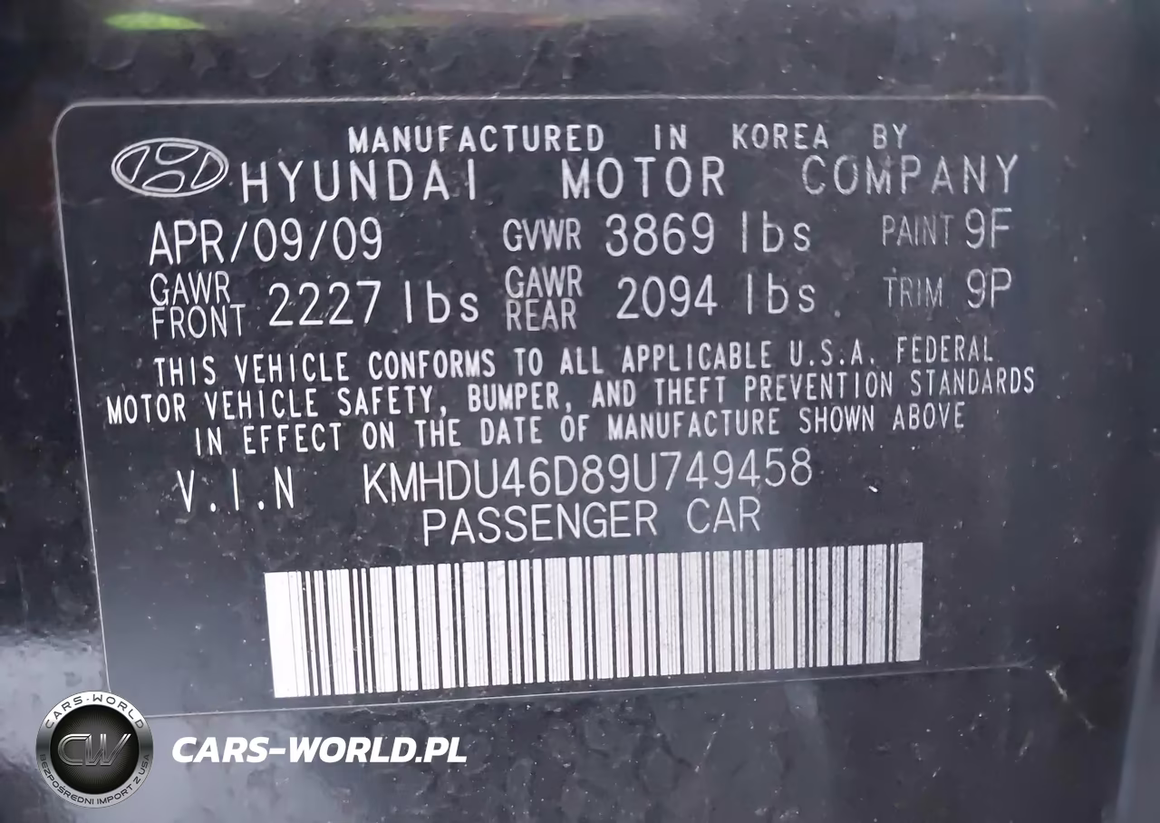2009 Hyundai Elantra Se VIN:KMHDU46D89U749458 - 9