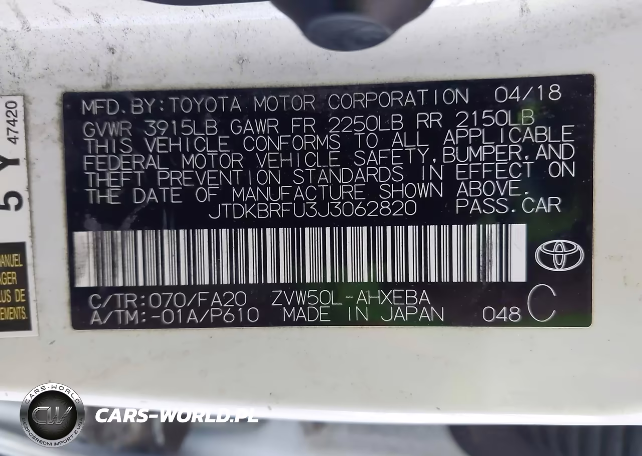 2018 Toyota Prius Two VIN:JTDKBRFU3J3062820 - 9