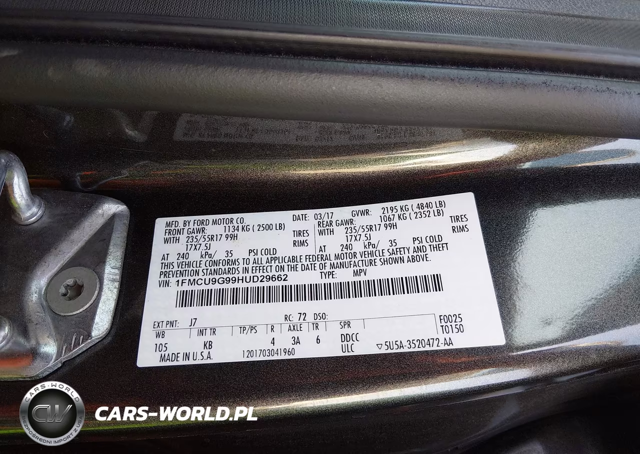 2017 Ford Escape Se VIN:1FMCU9G99HUD29662 - 9