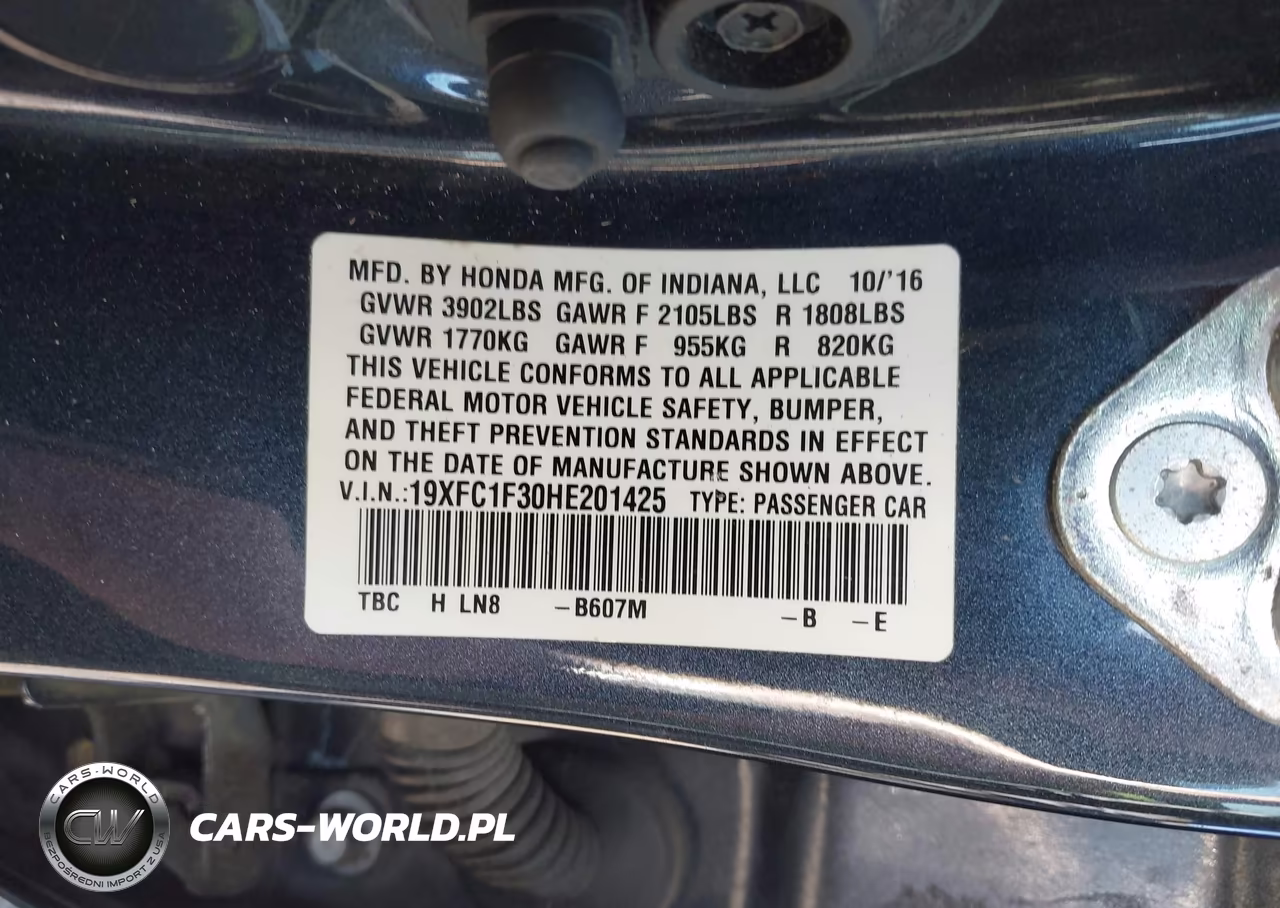 2017 Honda Civic Ex-T VIN:19XFC1F30HE201425 - 9